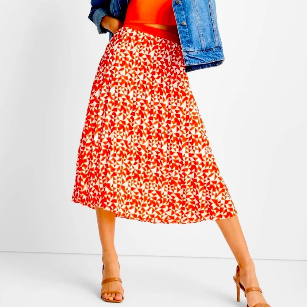 Future Collective x Kahlana Barfield Brown Pleated Skirt Orange Size 2 NWT